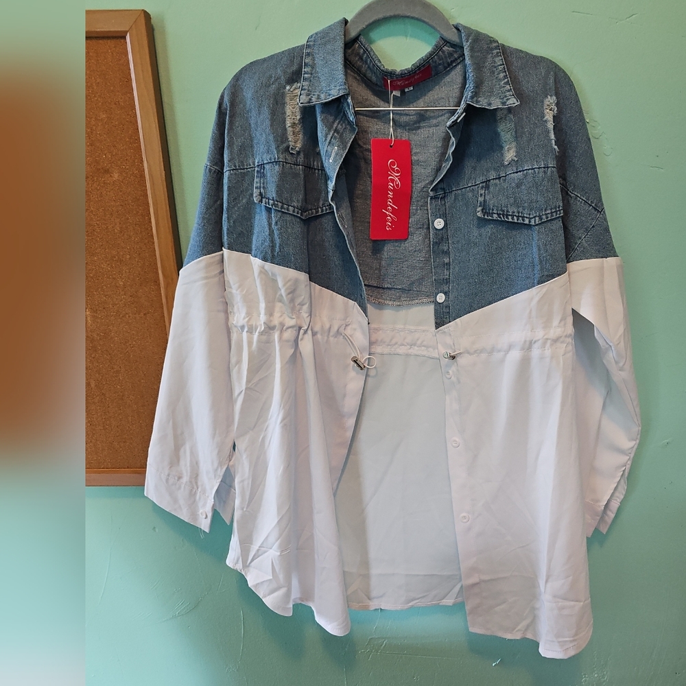 Blouse jean sheer New size Large  lightweight